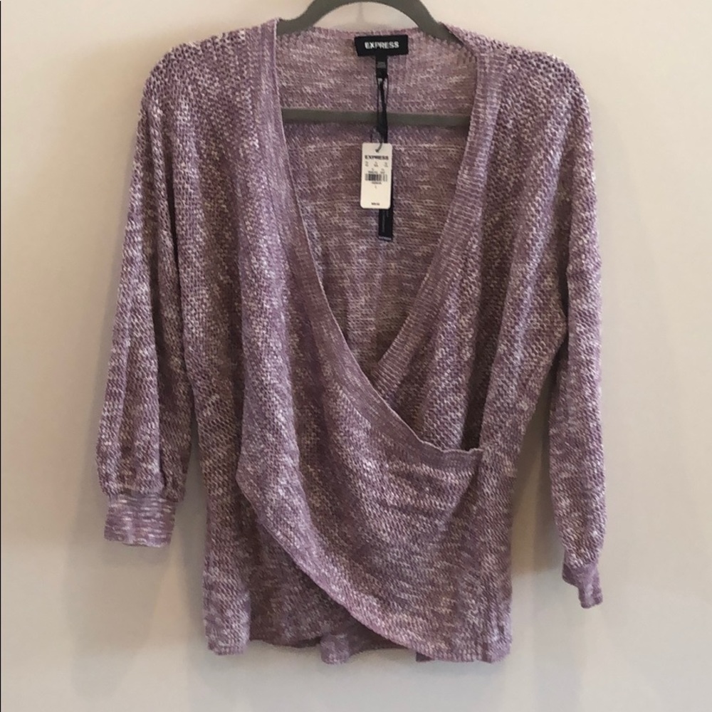 NWT. Express. Wrap front tunic sweater. Purple L